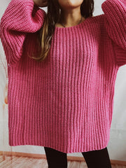 Boat Neck Long Sleeve Sweater with Belt - Trendsi