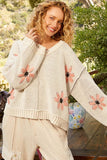 POL V-Neck Floral Pattern Chenille Sweater - Trendsi