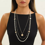 Multi-Layered Pearl and Coin Pendant Necklace - Trendsi - Flyclothing LLC
