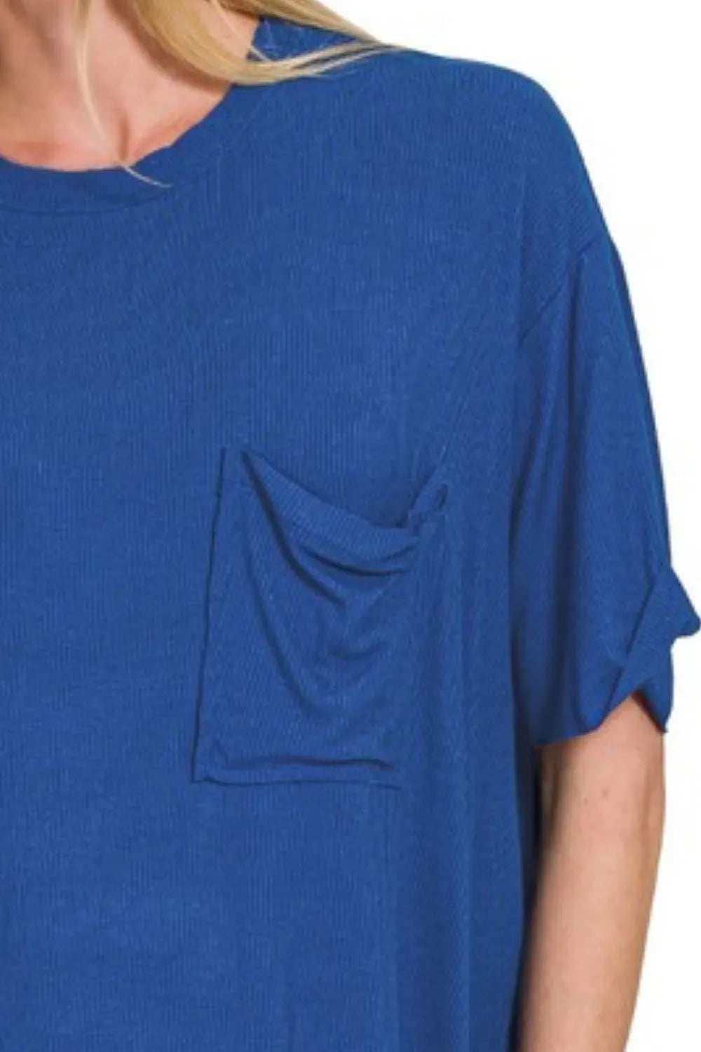 Zenana Oversized Ribbed Round Neck Short Sleeve Tee - Trendsi - Flyclothing LLC