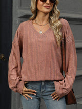V-Neck Long Sleeve T-Shirt - Trendsi - Flyclothing LLC