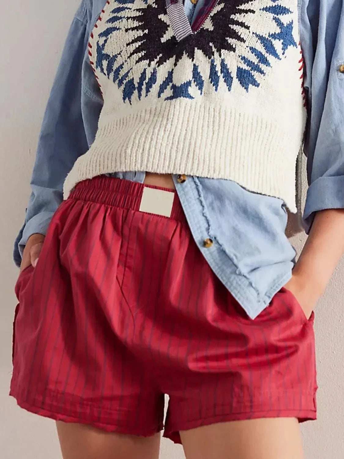 Striped Elastic Waist Shorts - Trendsi - Flyclothing LLC