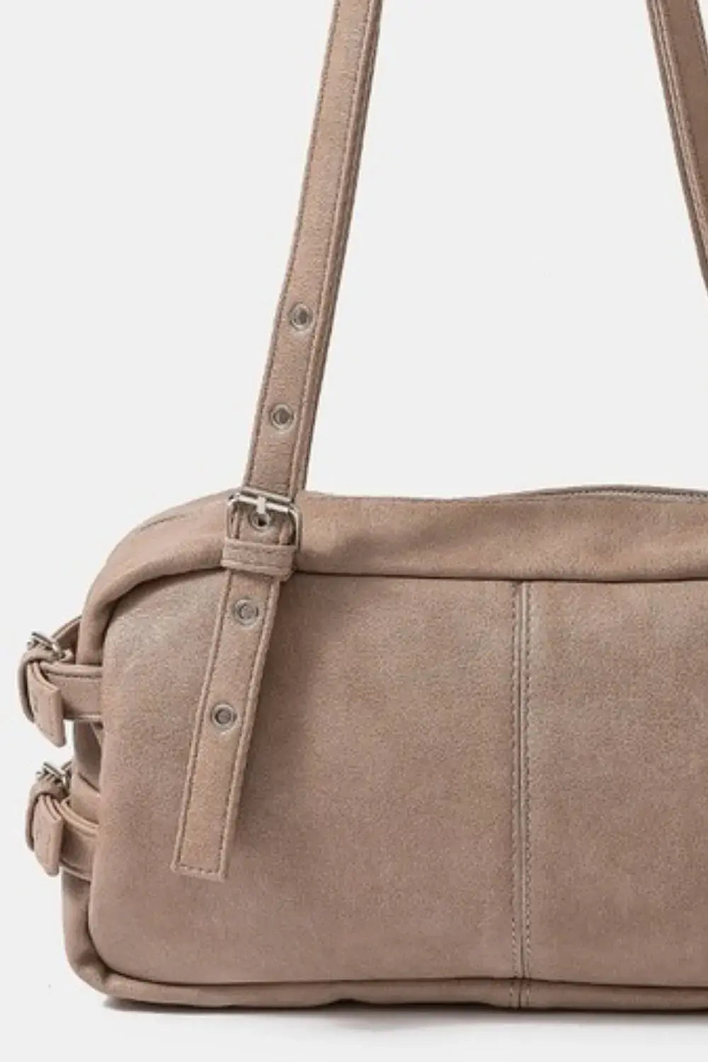 Fame Multi Grommet Belt Strap Rustic Rectangular Hand Bag - Trendsi - Flyclothing LLC
