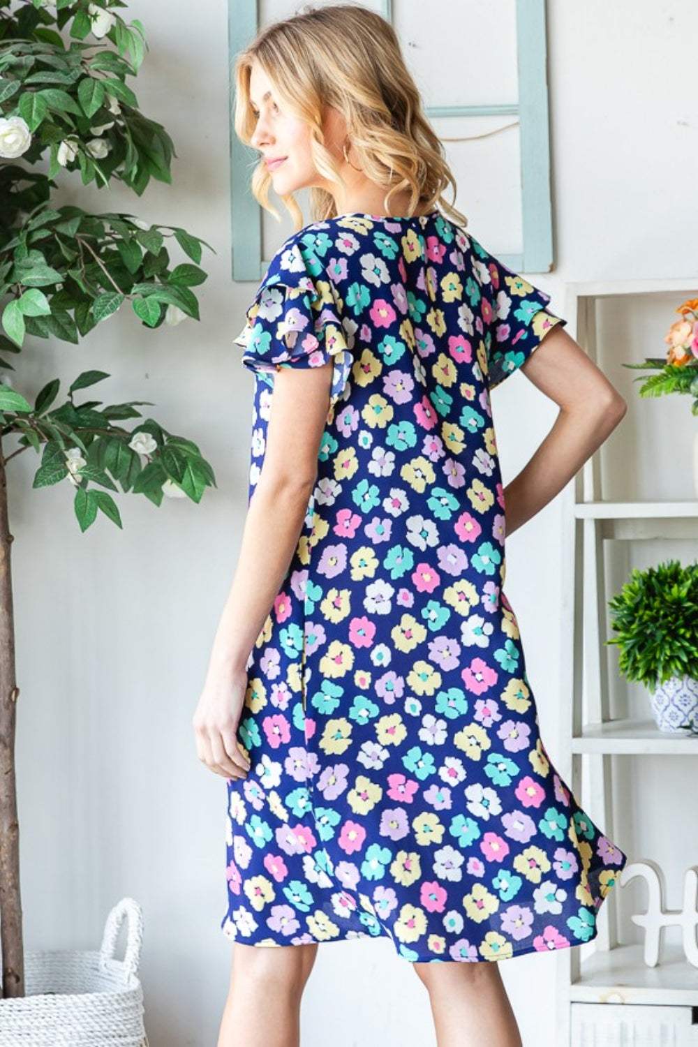 Heimish Full Size Floral Ruffled Short Sleeve Dress with Pockets - Trendsi - Flyclothing LLC
