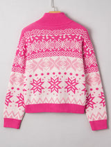 Christmas Snowflake Quarter Zip Collard Sweater - Trendsi - Flyclothing LLC