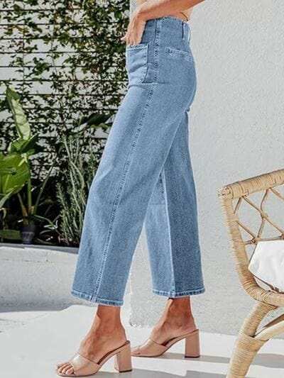 Button Fly Cropped Jeans with Pockets - Trendsi - Flyclothing LLC