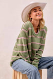 BiBi Striped Long Sleeve Sweater - Trendsi - Flyclothing LLC