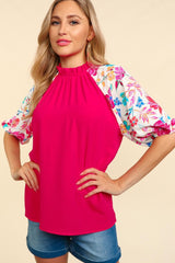 Haptics Frill Mock Neck Half Sleeve Blouse - Trendsi