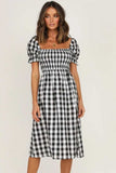 Full Size Slit Plaid Short Sleeve Midi Dress - Trendsi - Flyclothing LLC