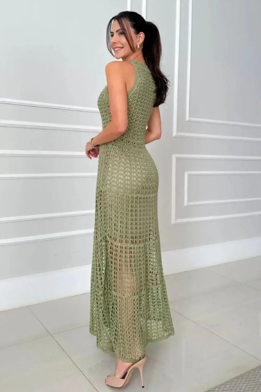 Hollowed-Out Sleeveless Maxi Dress - Trendsi - Flyclothing LLC