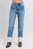 Judy Blue Full Size High Waist Shearling Cuff Straight Plus Size - Trendsi