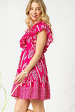 Umgee Off-Shoulder Paisley Print Ruffled Mini Dress - Trendsi