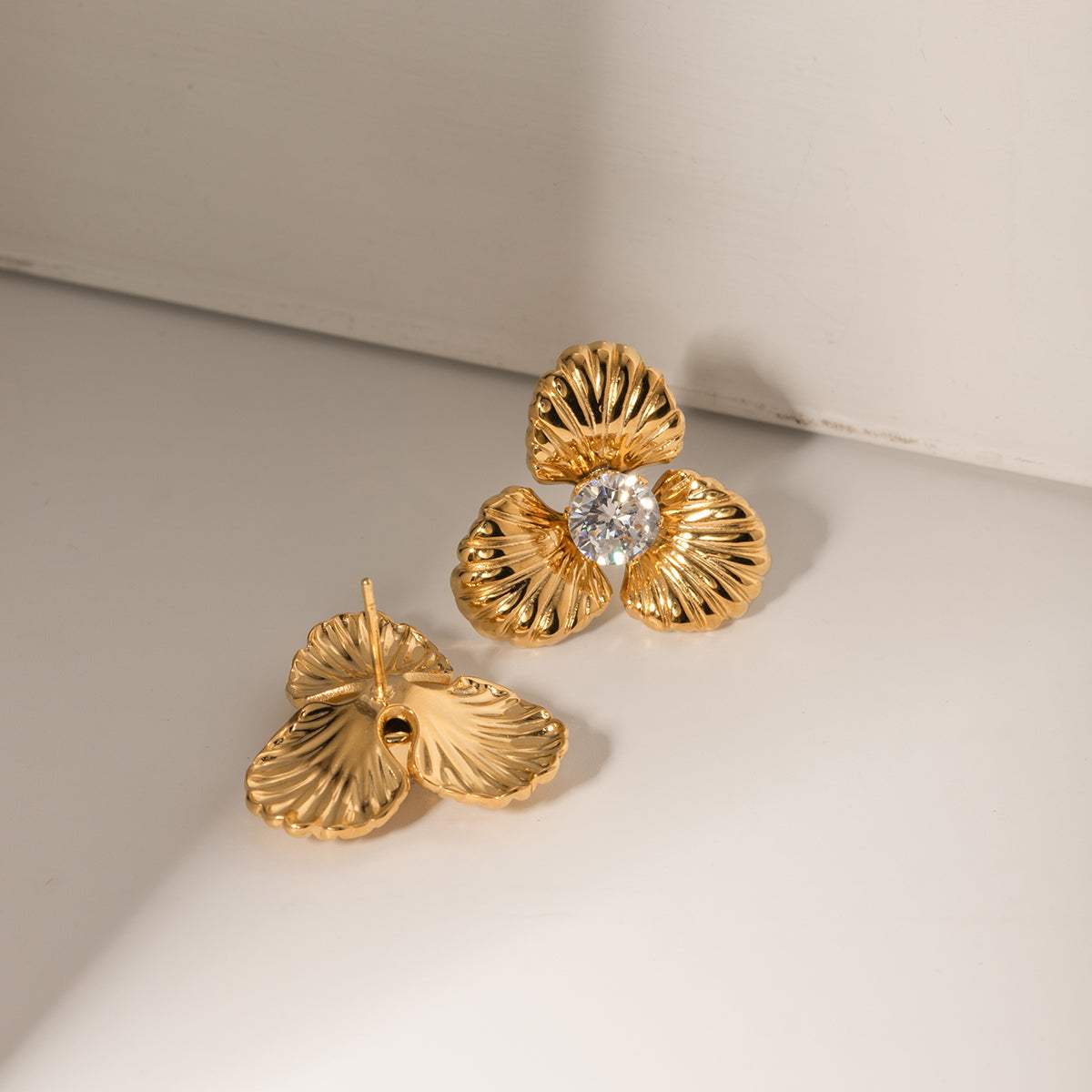 Stainless Steel Zircon Flower Shape Earrings - Trendsi - Flyclothing LLC