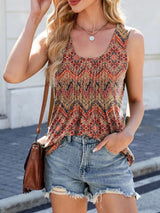 Printed Scoop Neck Wide Strap Tank - Trendsi - Flyclothing LLC