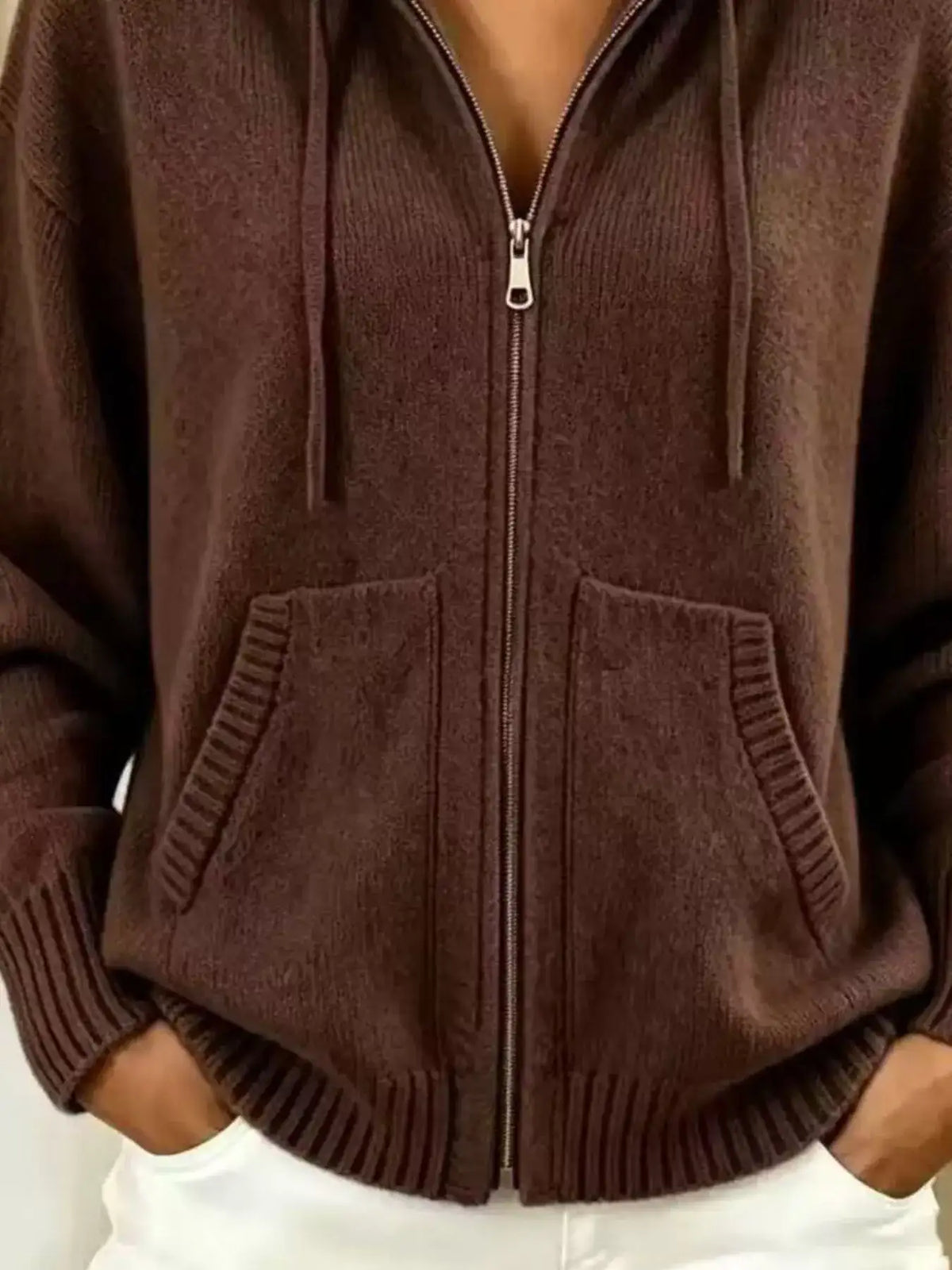Zip-Up Hooded Knit Cardigan - Trendsi - Flyclothing LLC
