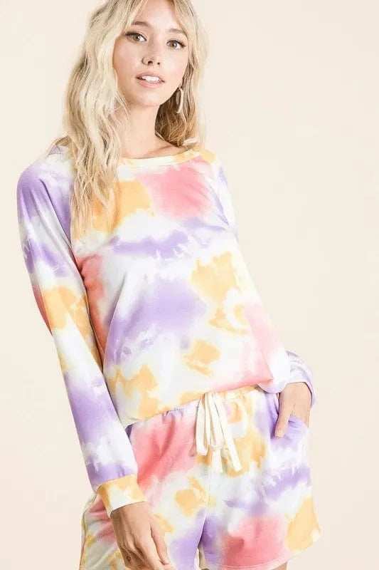 BiBi Tie Dye French Terry Top and Shorts Set - Trendsi - Flyclothing LLC