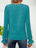 Striped Square Neck Flounce Sleeve Top - Trendsi - Flyclothing LLC