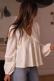 Lace Trim V-Neck Blouse - Trendsi - Flyclothing LLC