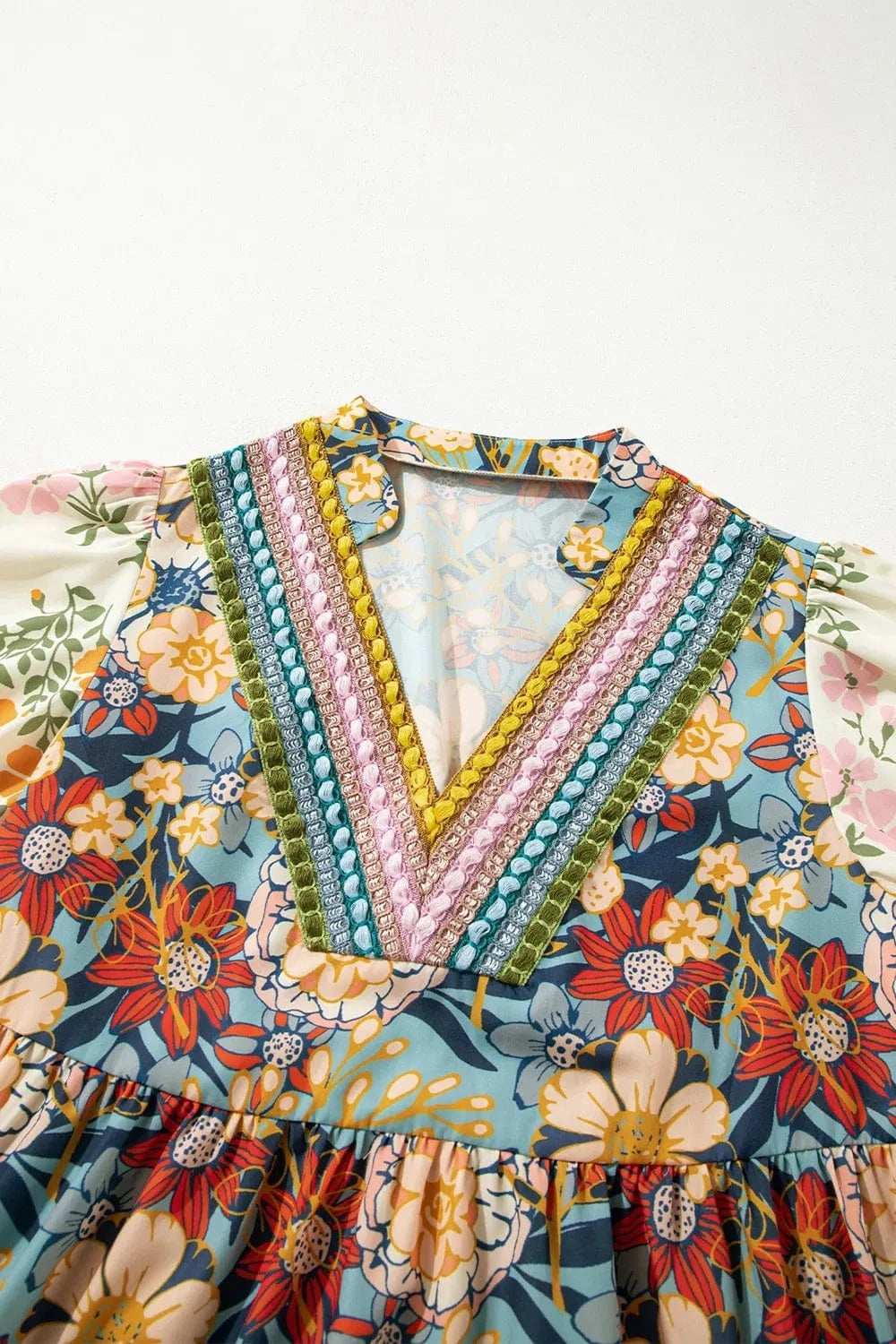 Printed Notched Flounce Sleeve Mini Dress - Trendsi - Flyclothing LLC