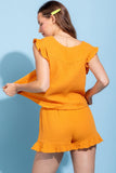Ruffled V-Neck Cap Sleeve and Shorts Set - Trendsi