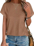 Eyelet Round Neck Short Sleeve Top - Trendsi - Flyclothing LLC