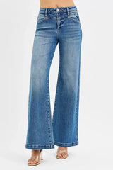 RISEN High Rise Wide Leg Jenas with Front Yoke and Heart Back Pocket - Trendsi - Flyclothing LLC