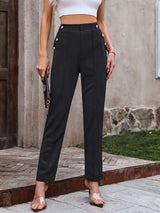 Decorative Button Elastic Waist Pants - Trendsi - Flyclothing LLC