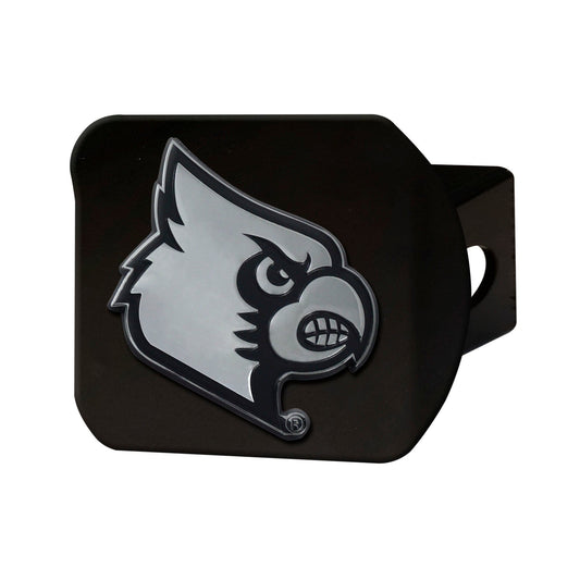 Louisville Cardinals Black Metal Hitch Cover with Metal Chrome 3D Emblem - Louisville