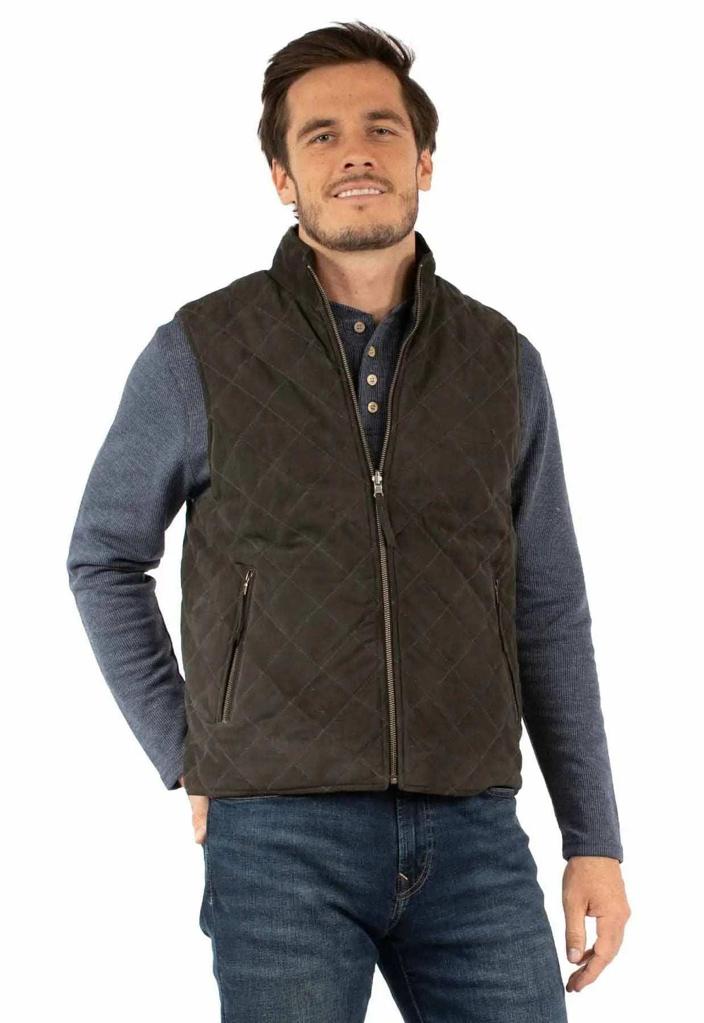 Leatherwear mens 100% leather Charcoal Men's zip front vest - Scully Leather - Flyclothing LLC