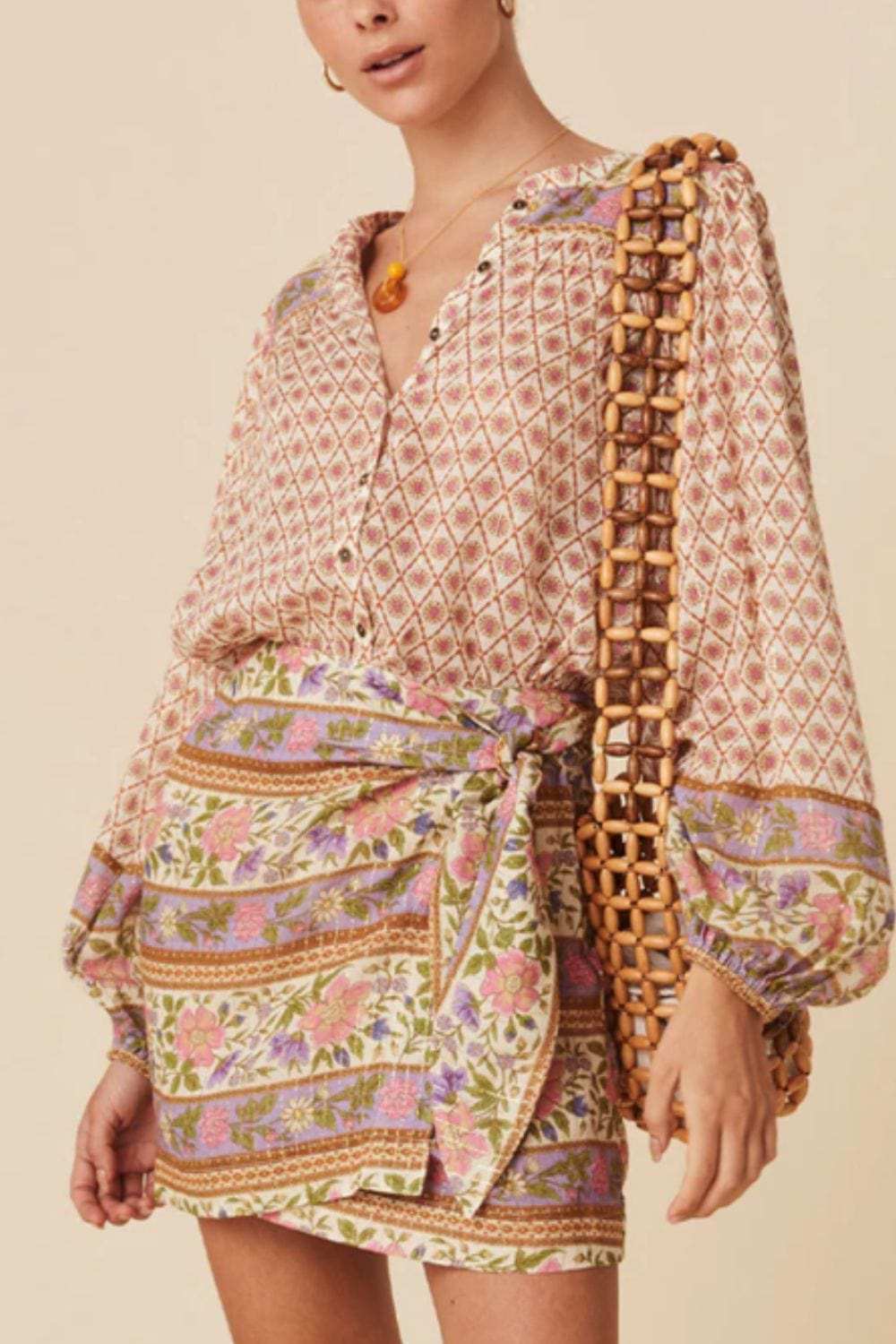 Printed Button Down Long Sleeve Shirt - Trendsi - Flyclothing LLC