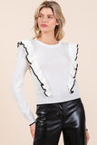 Mittoshop Contrast Trim Ruffled Round Neck Knit Top - Trendsi