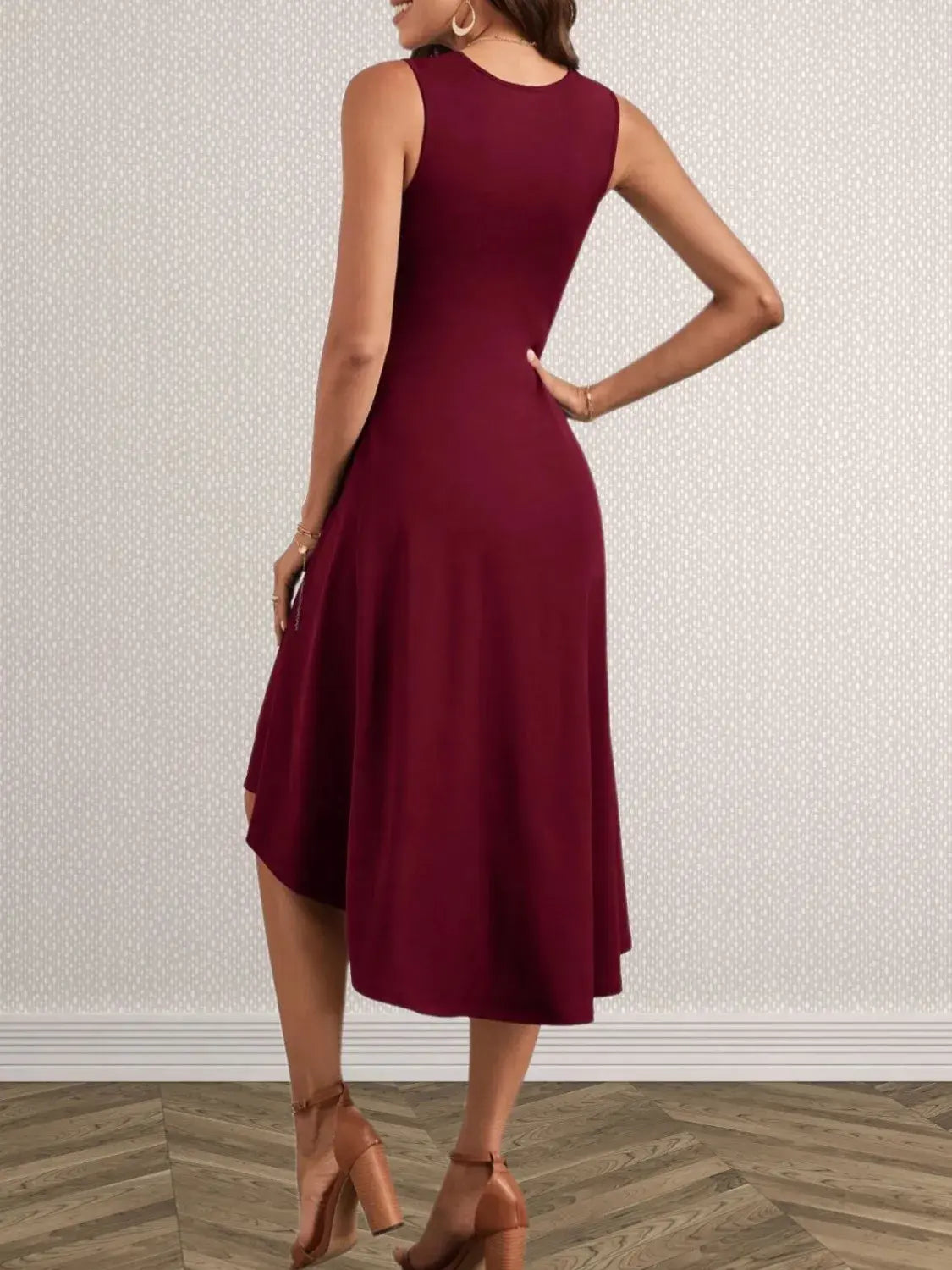 Ruched Round Neck Sleeveless Dress - Trendsi - Flyclothing LLC