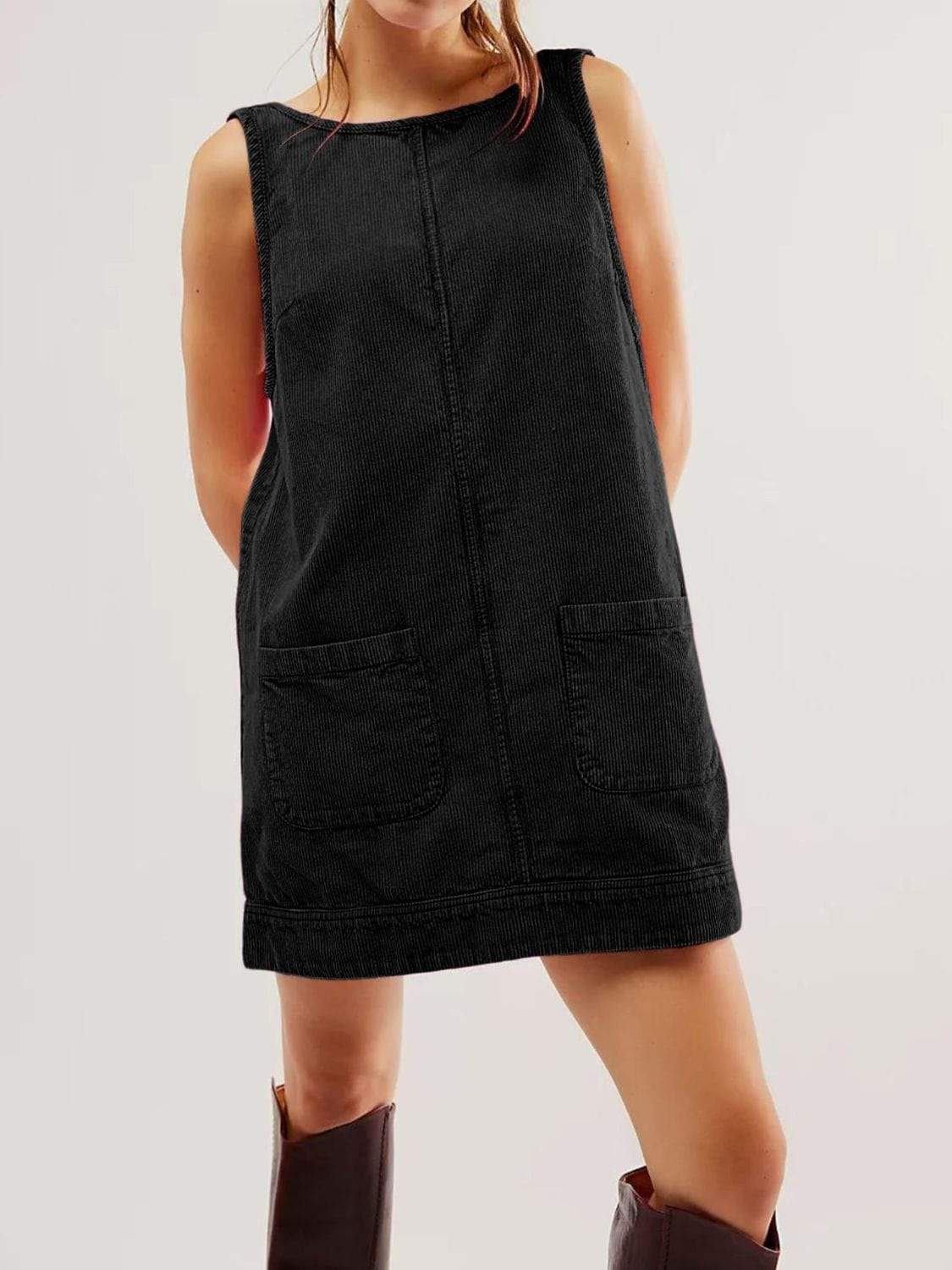 Mandy Round Neck Wide Strap Mini Dress with Pockets - Trendsi - Flyclothing LLC