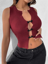 Perfee Ribbed Knot Button Cropped Tank - Trendsi - Flyclothing LLC