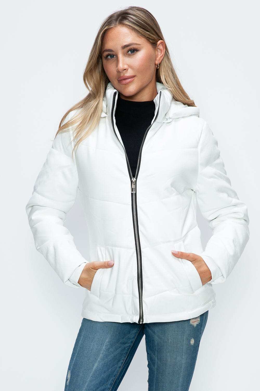 How Dare U Pocketed Zip Up Puffer Jacket with Removable Hood - Trendsi - Flyclothing LLC