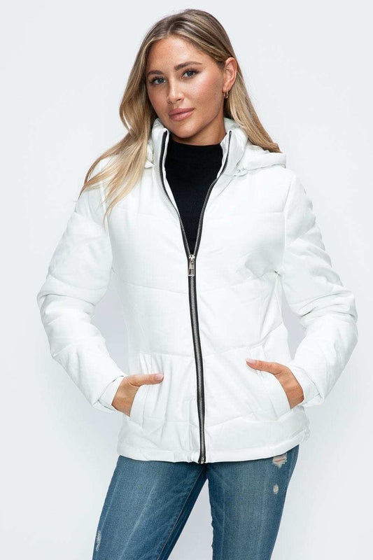 How Dare U Pocketed Zip Up Puffer Jacket with Removable Hood - Trendsi - Flyclothing LLC