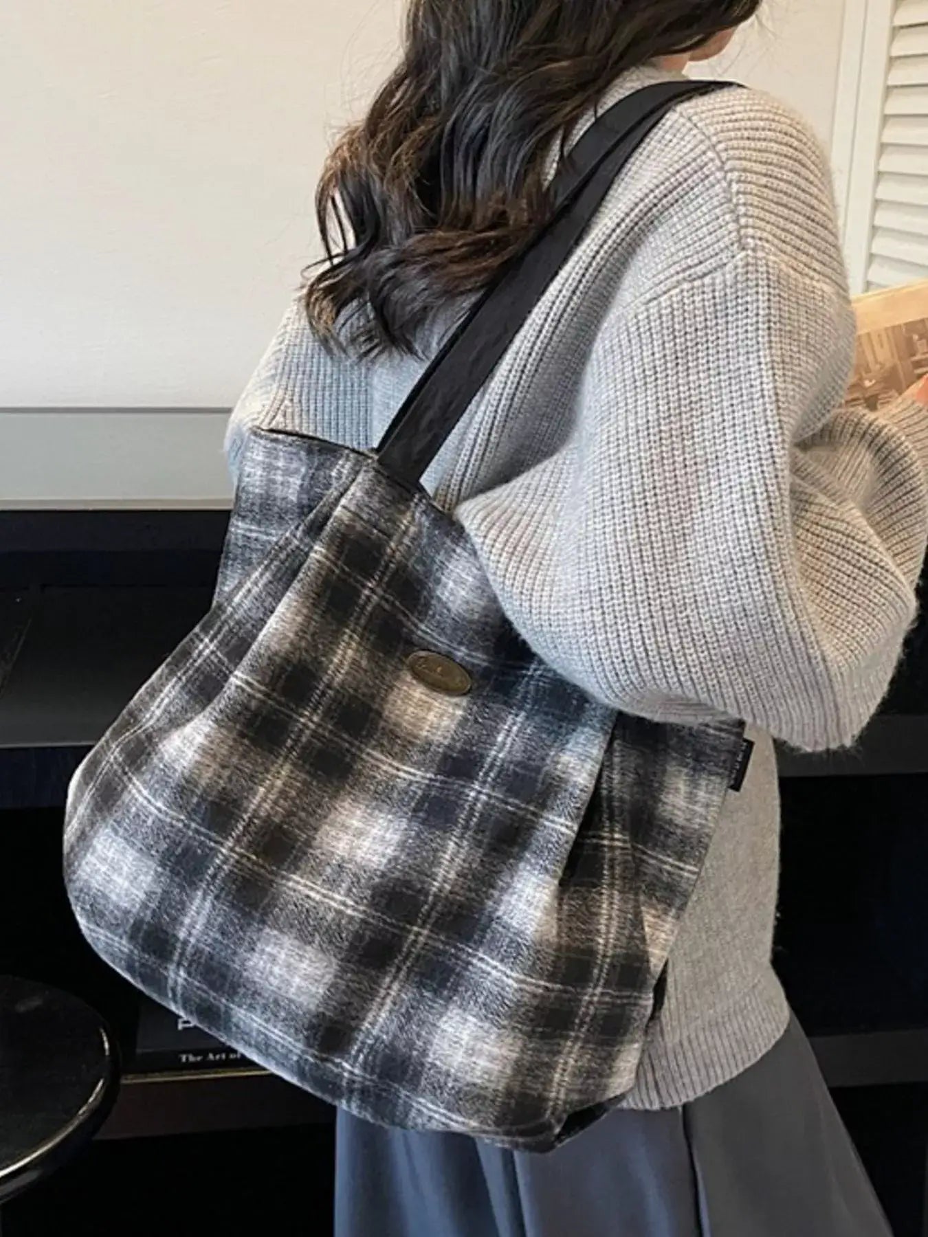 Plaid Pattern Casual Tote Bag - Trendsi - Flyclothing LLC
