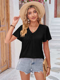 Double Take Ruched V-Neck Short Sleeve T-Shirt - Trendsi - Flyclothing LLC