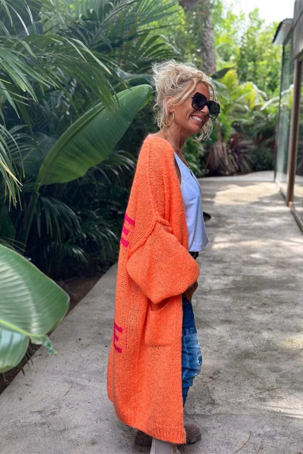 Letter Dropped Shoulder Long Sleeve Cardigan - Trendsi - Flyclothing LLC
