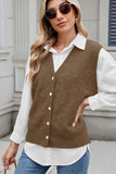 Button Down V-Neck Sweater Vest - Trendsi