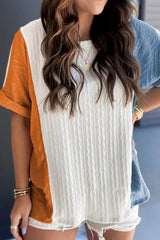 Textured Color Block T Shirt - Trendsi - Flyclothing LLC