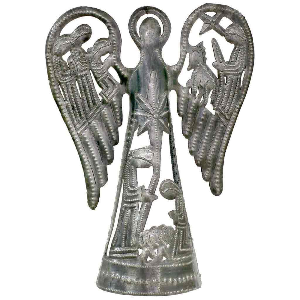 Metal Angel with Nativity Scene (12 inch) - Tree Topper - Croix des Bouquets - Croix des Bouquets