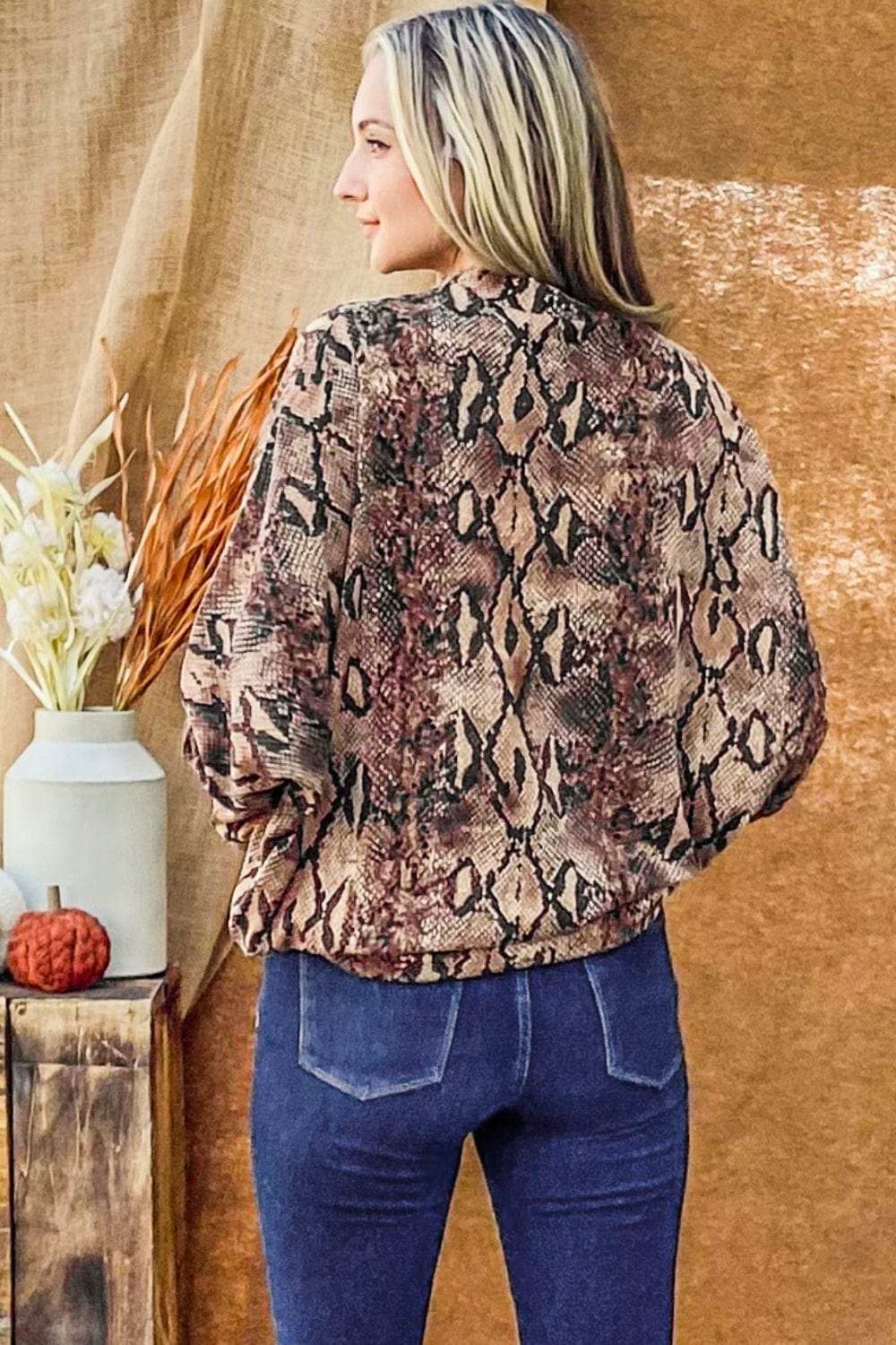And The Why Choker Neck Dolman Sleeve Snake Print Top - Trendsi - Flyclothing LLC