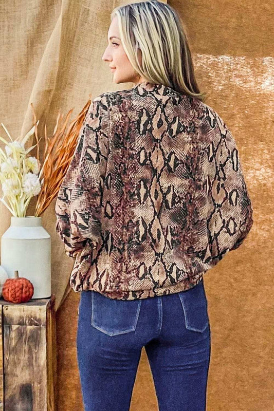 And The Why Choker Neck Dolman Sleeve Snake Print Top - Trendsi - Flyclothing LLC