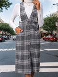 Perfee Pocketed Plaid Overall Dress - Trendsi