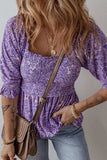 Printed Square Neck Half Sleeve Blouse - Trendsi - Flyclothing LLC