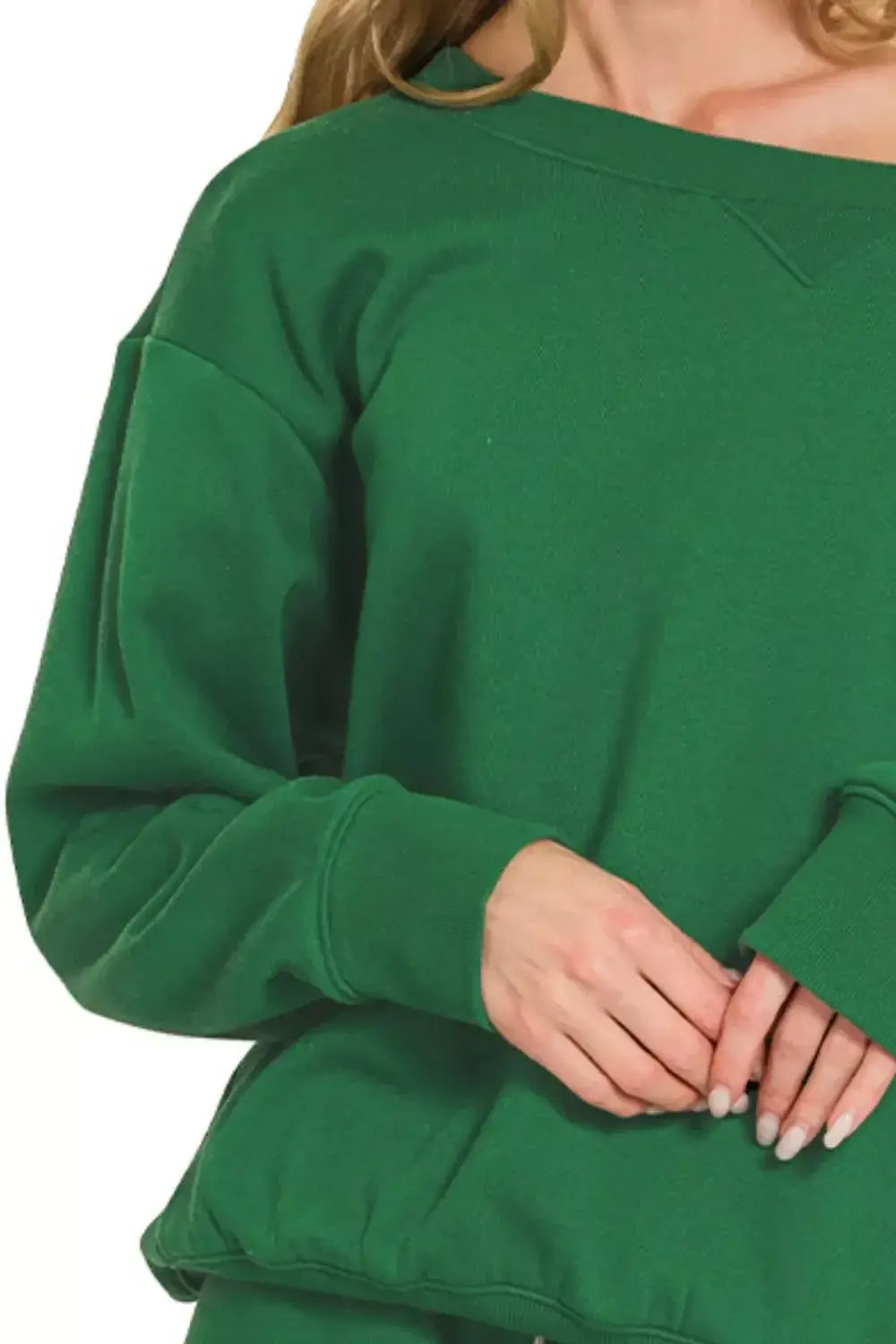 Zenana Fleece Boat Neck Sweatshirt and Shorts Set - Trendsi - Flyclothing LLC