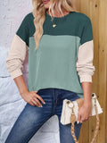 Color Block Round Neck Long Sleeve Sweatshirt - Trendsi - Flyclothing LLC