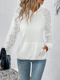 Waffle-Knit Long Sleeve Hoodie - Trendsi
