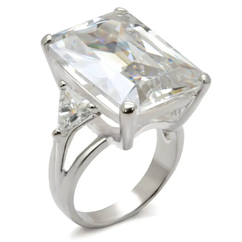 21214 - High-Polished 925 Sterling Silver Ring with AAA Grade CZ in Clear - Alamode - Flyclothing LLC